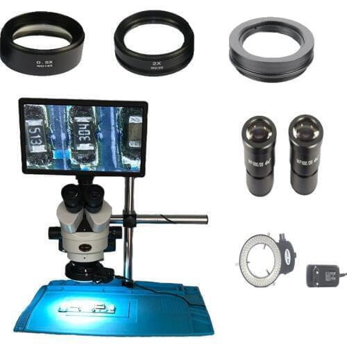3.5X-90X trinocular stereo microscope 11.6" HDMI USB PC tablet Monitor microscopio camera soldering heat mat stand table