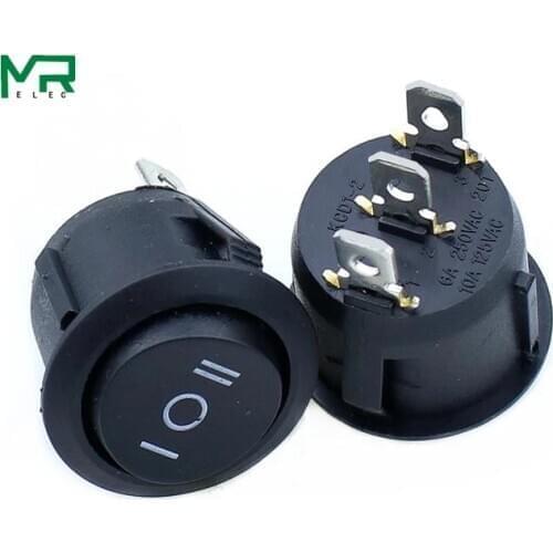 5PCS KCD1 Round Black 3 Pin SPST 3 Position ON-OFF-ON 2 Position ON-OFF Rocker Boat Switch 6A 220V 10A 125V
