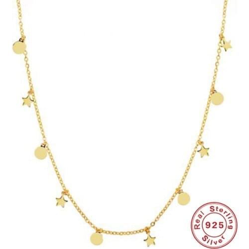 Aide Luxury Chic Real 925 Sterling Silver Round Disc Star Pendant Chain Necklace for Women Minimalist Fine Jewelry Accessories