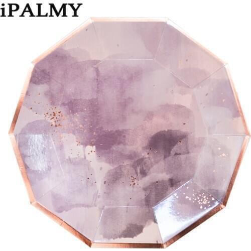 Watercolor Birthday Rose Gold Charger Plates Disposable Paper Plate for Party Foods Desserts