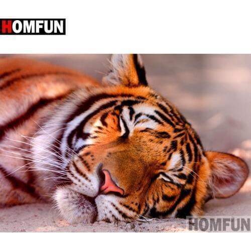 HOMFUN Full Drill Diamond Painting "Animal tiger" DIY Picture Of Rhinestone 5D Diamond Embroidery Cross Stitch Decor A14005