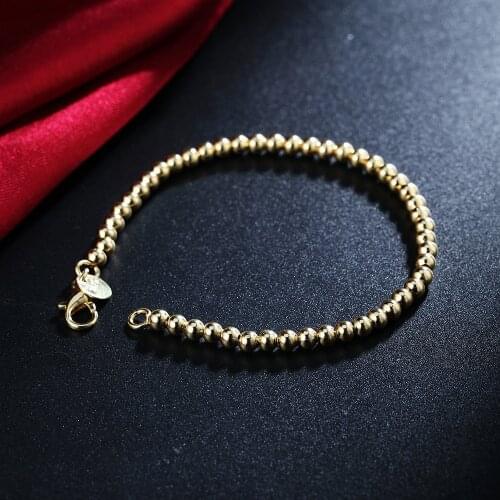Special offer New 18K gold color 925 Sterling Silver Bracelets for Women 4MM beads Chain Fashion Wedding Party Gift fine Jewelry