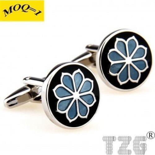 Black Blue Flower Cufflink Cuff Link 1 Pair Free Shipping Promotion
