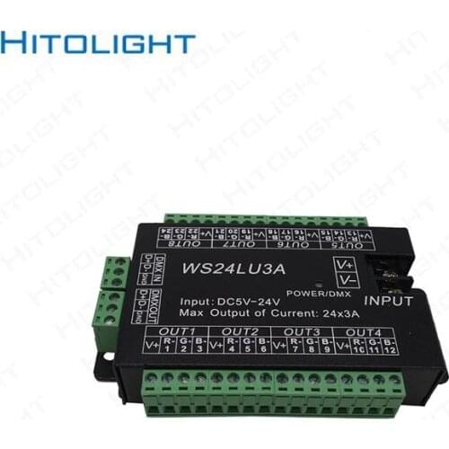 DC5-24V WS24LU3A 24CH DMX Controller DMX 512 Decoder RGB LED Strip Module Dump Node 24x3A WS24LU3A