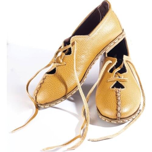Women Hand Made Comfort Basic Healty Full Leather Shoes Gold
