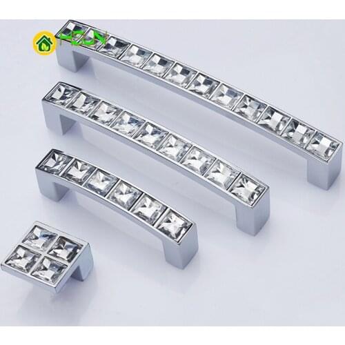 Door Pull Handle Metal Zinc Crystal Diamond 64/96/128mm Hole For Home Furniture Hardware Drawer Dresser Wardrobe Cupboard Knob