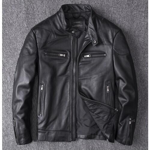 YR!Free shipping.fashion motor biker genuine leather jacket.Beckham cowhide coat.mens plus size slim leather jackets,Popular