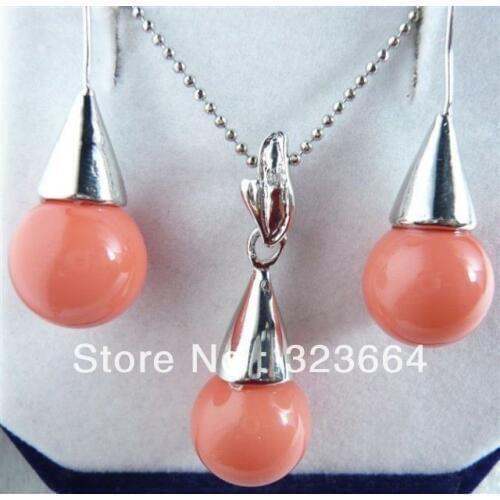 Hot Sell! 5 colors coral&Beautiful&shell pearl pendant necklace earrings set