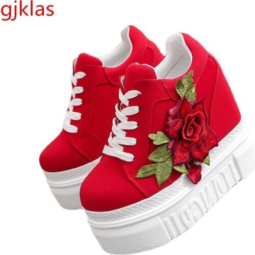 Red White Black Wedge Platform Shoes Sneakers High Heels Woman Vulcanize Shoes Platform Sneakers Fashion Sport Shoes Women Pump