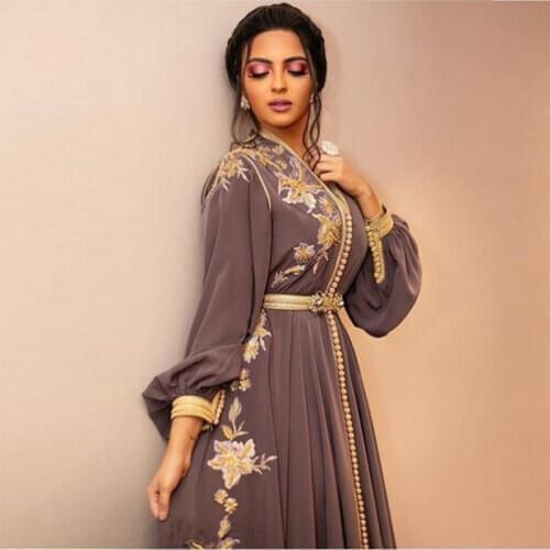 Fashion Arabic Evening Formal Dresses In Dubai Women Plus Size Moroccan Kaftan Appliques Embroidered Islamic Karakou Prom Gowns