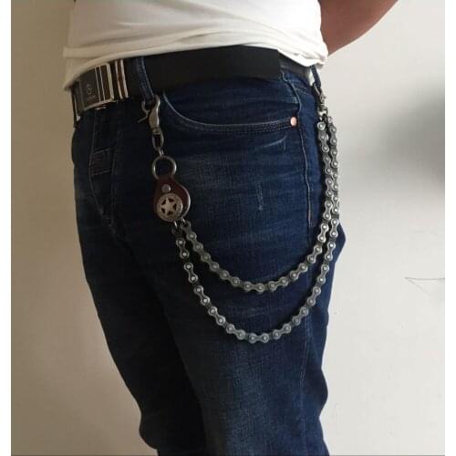 Fashion Punk Hip-hop Belt Waist key Chain Multilayer Male Pants Chain Men Jeans Punk Black Gun Plated bicycle Metal Pants Chains