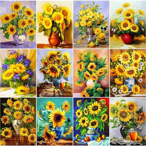 MomoArt Diamond Embroidery Sunflower Cross Stitch Diamond Painting Vase Full Drill Square Mosaic Flower Crafts Home Decoration