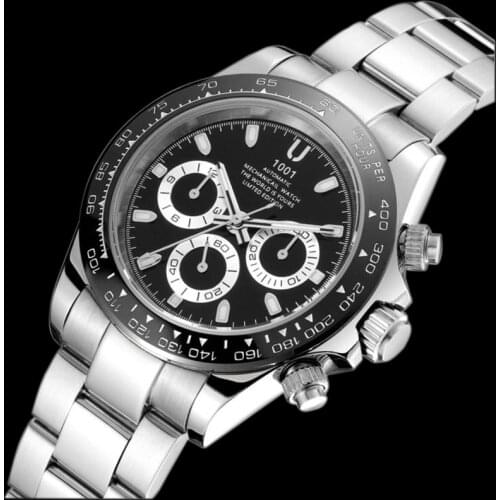 U1001 Brand Black Dial Luxury Mens automatic watch Stainless Steel Waterproof Mechanical Watch Watches Ceramic Bezel Watches