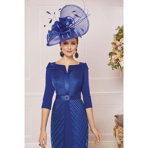 Tailor Shop Outfit Party Occasion Wear Ribbon Linear Top Bodice Satin Dress Formal Royal Blue Mother of The Bride Dress