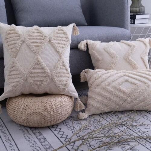 Tassels Cushion Cover 45x45cm/30x50cm Beige Pillow Cover Home Decoration Handmade Square Pillowcase For Living Room Bed Room