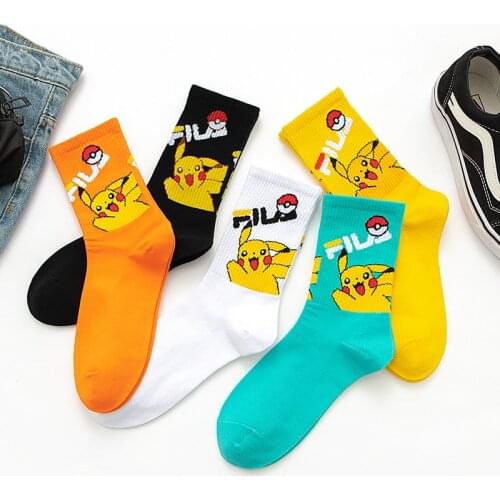 Pokemon Pikachu spring and summer tube socks cute cartoon children over 12 years old Socks couple sweat-absorbent sports socks