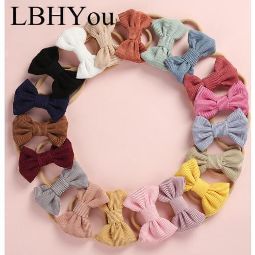 New Kids Girls Corduroy Bows Nylon Headbands Soft Stretchy Fabric Knot Nylon Hairbands Girls Hair Accessories