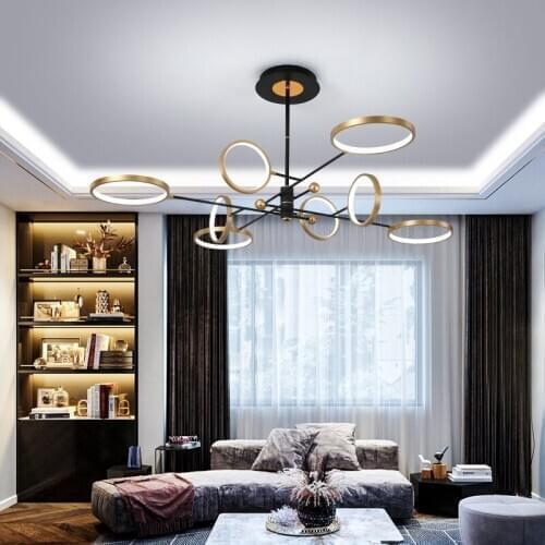New Gold LED Ceiling Lights 4/6/8 Rings For Living Room Apartment Dining Table Bedroom Indoor Home Decorative Lamps Fixtures