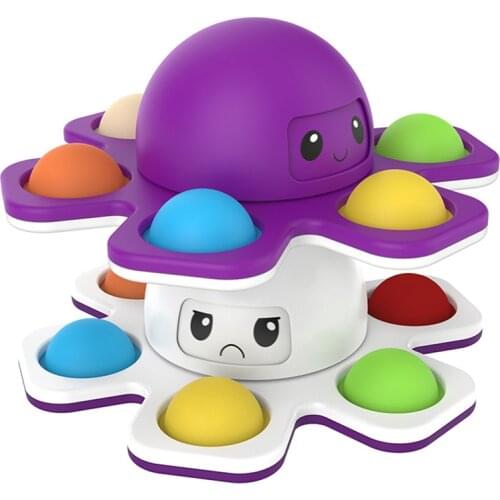 New Design Autism Stress Relief Silicone Interactive Flip Octopus Change Faces Spinner Push Pop Bubble Fidget Toy for Spinners