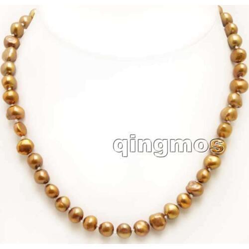 Big 8-9mm Brown Baroque Natural Freshwater Pearl Necklace 17''-nec6270 Wholesale/retail Free shipping