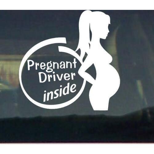 PREGNANT DRIVER INSIDE VINYL DECAL WINDOW STICKER 15x15cm