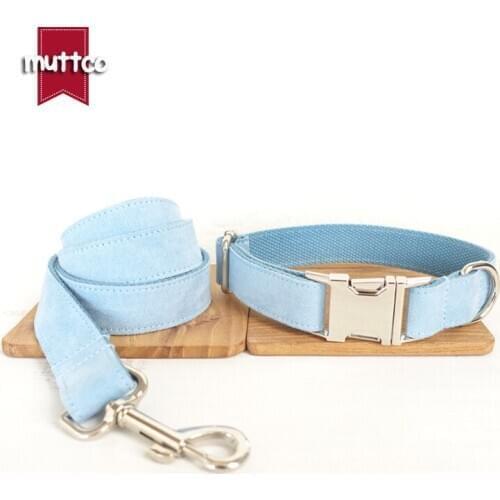 MUTTCO retailing self-design soft durable accessory THE SKY handmade nylon wathet blue 5Sizes dog collars and leashes set UDC032