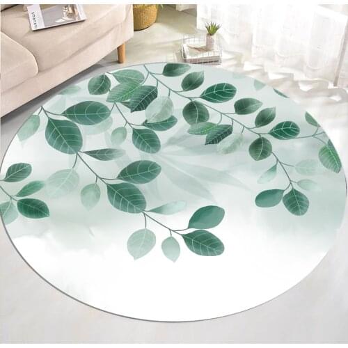 Fresh Green Leaf Round Chair Mat Modern Coffee Table Rug Living Room Sofa Floor Mat Bedroom Rug Decoration Desk Mat