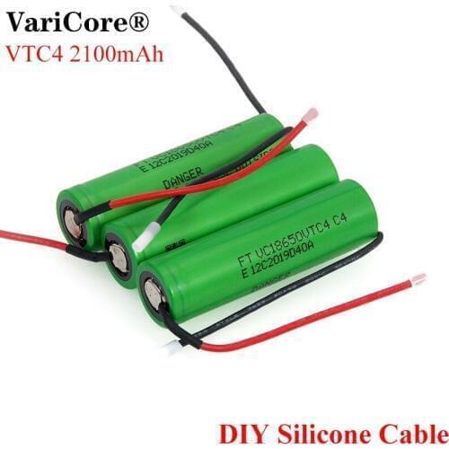 VariCore New 100% Original 3.6V 18650 VC18650VTC4 2100mAh VTC4 20A 30A Discharge Rechargeable battery + DIY Silica gel Cable