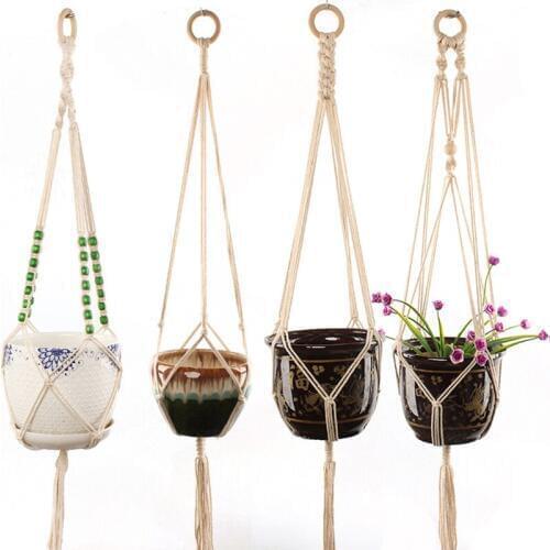 4 Legs String Hanging Rope Wall Art Vintage Macrame Basket Plants Hanger Hook Flower Pot Holder Home Garden Balcony Decoration