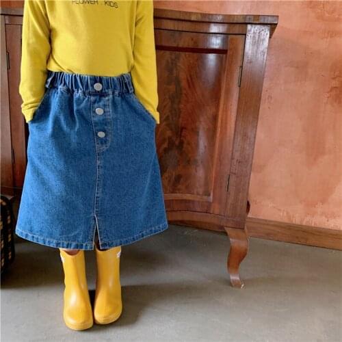 Girls autumn fashion split kmid-calf skirts 2-7 years Korean style children all-match casual denim skirt