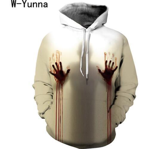 W-Yunna New Autumn 3d Print Hoodies Women Blood Handprints Design Loose Fashion Moletom Feminino Leisure Streetwear Tracksuits