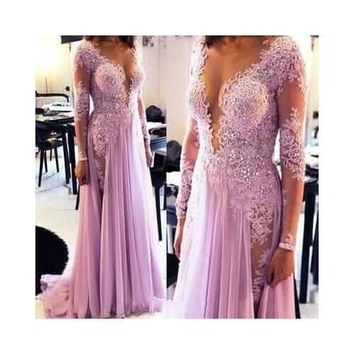 2018 vestido de festa longo Elegant Lace Appliques Beading Long Prom Sexy Deep V-neck Party Gown mother of the bride dresses