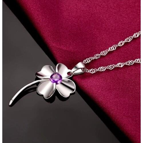 KOFSAC Trendy 925 Sterling Silver Necklaces For Women Shiny Zircon Elegant Four Clover Pendant Jewelry Lady Birthday Accessories