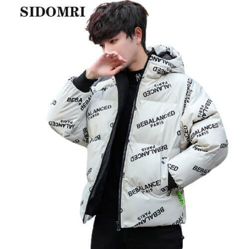 Winter mens short cotton-padded jacket new alphabet printed Stylish cotton-padded jacket down bread menjacket