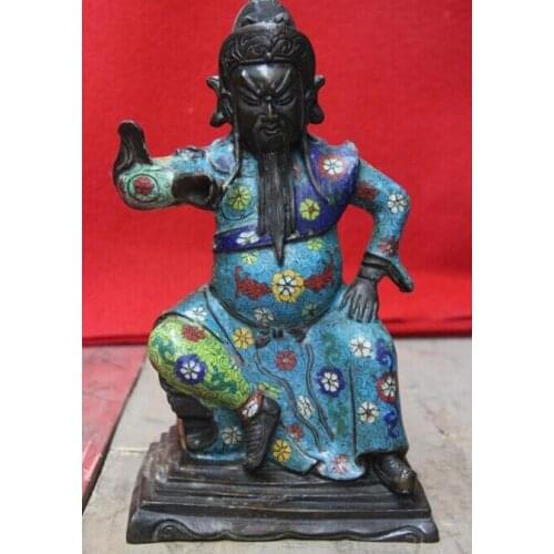 150401 S0825 Temple Pure Bronze Copper Cloisonne Enamel Guan Gong GuanYu warrior God Statue
