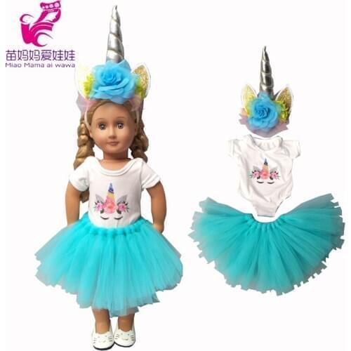 18 Inch Girl Doll Dress Headwear Set for 43cm Baby Doll Lace Unicorn Lace Dress Doll Clothes for 18" Doll Clothes Set