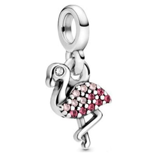 2020 Winter Fit Original Pandora Bracelet 925 Sterling Silver Beads New Years Gift Pave Flamingo Dangle Charm DIY Women Jewelry