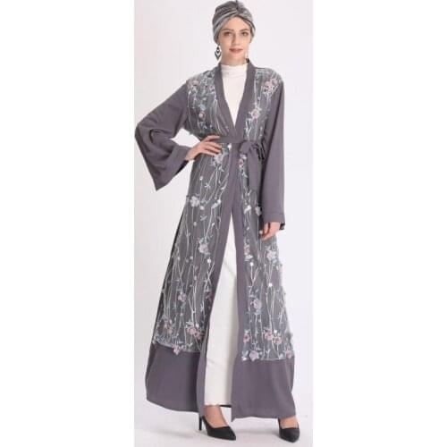 2021 Middle East Turkish Embroidered Three-dimensional Flower Robe Islamic Ladies One-piece Dress Muslim Long Woman Clothes