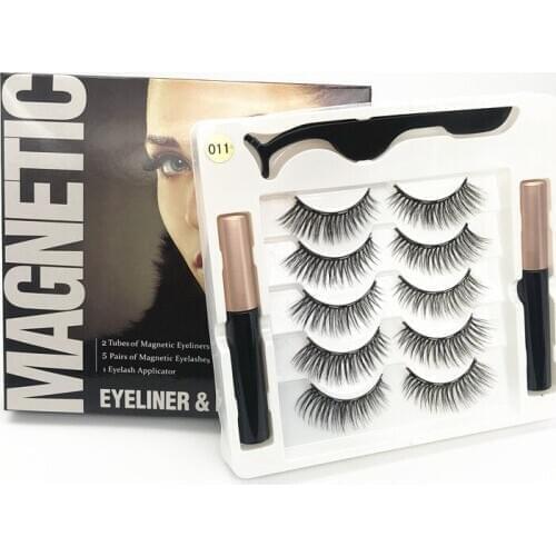 5 pairs of magnetic eyelashes, natural magnets, 2 magnetic eyeliner + tweezers, natural false eyelashes, eyelash gift box