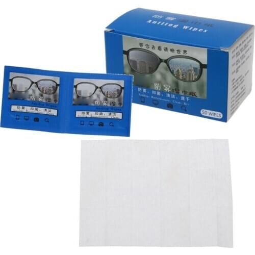 50Pcs Anti-Fog Wipes Glasses Pre-moistened Antifog Len Defogger Eyeglasses Wipes 2XPC