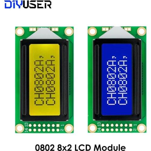 8 x 2 LCD Module 0802 Character Display Screen blue/yellow green
