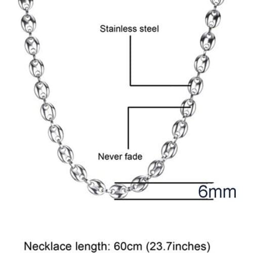6mm wide stainless steel jewelry Necklace For Men Women Coffee Bean Shape Melon Seed Chain Stainless Steel Choker Gift