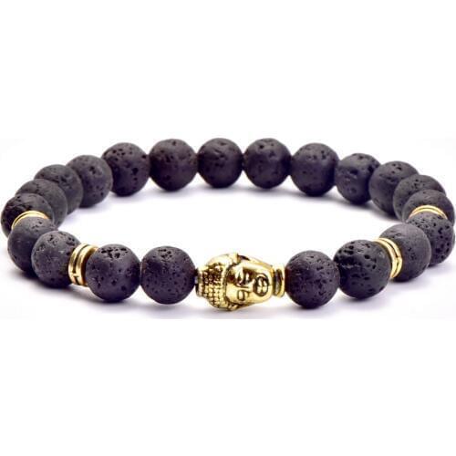 8mm Buddha head Bracelet Antique Gold and Silver Religious Lava Natural Stone Beaded Bracelets For Men Women Gift Wholesale