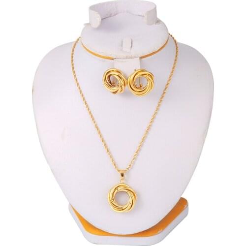 Africa Jewelry Set for Women Ethiopian Girls KidsNecklace/Earrings/Pendant Dubai Fashion Metal Russia Bridal Jewelry Gifts