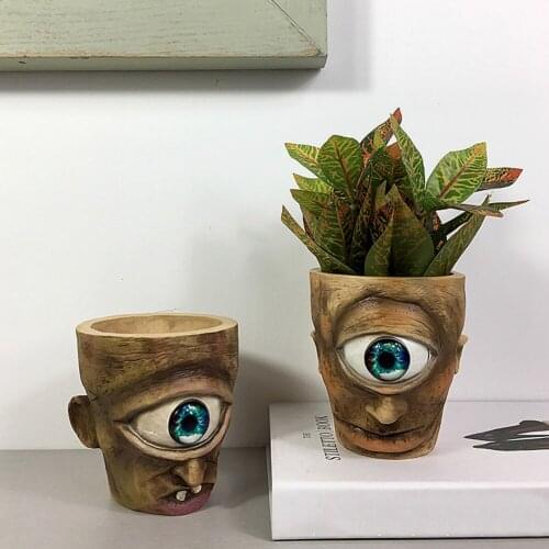Cyclops Plants Pot Resin Sculpture Flowerpot Succulent Flower Basket for Office Indoor Outdoor Garden Courtyard Statue Decor