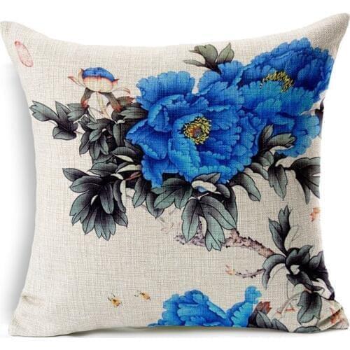 Hot Sale Pillow Covers Peony flower Hand Draw Pattern Hot Sell New style45X45CM Linen Pillow Cover\Home Decorative Linen Cushion