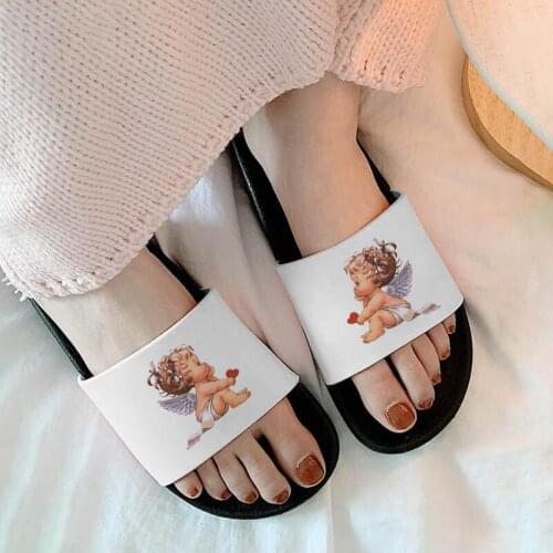 Kawaii Angel Pattern Indoor Slippers Flat beach Flip Flops Home Female Slides Sandals Non-slip Women Shoes Plus Size 41