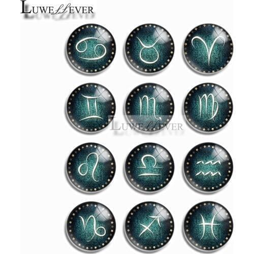 10mm 14mm 16mm 12mm 20mm 25mm 393 12pcs/lot Zodiac Mix Round Glass Cabochons Jewelry Findings 18mm Snap Button Charm Bracelet