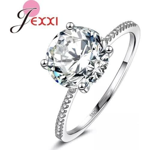 Hot Sale 100% 925 Sterling Silver Promise Rings For Women Girls With Dazzling Big Crystal Luxury Sterling Silver Jewelry Gift