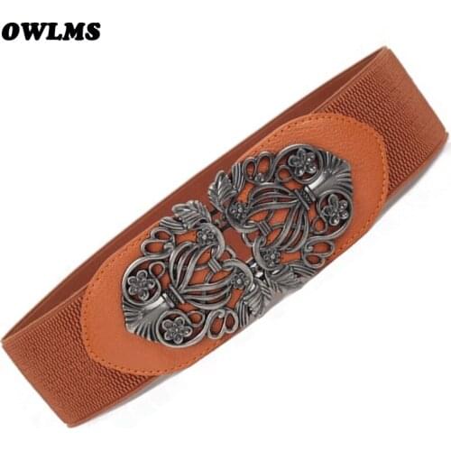 HOT Black flower carved buckle Cummerbunds & Belts wide stretch cummerbund luxury lady dress decorate women gifts cinturon mujer